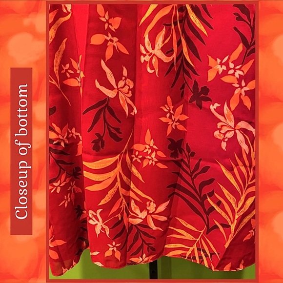 EXC VINTAGE ASHRO MAXI SKRT RED/ORANGE/BROWN FERN PRINT LINED - Picture 5 of 14